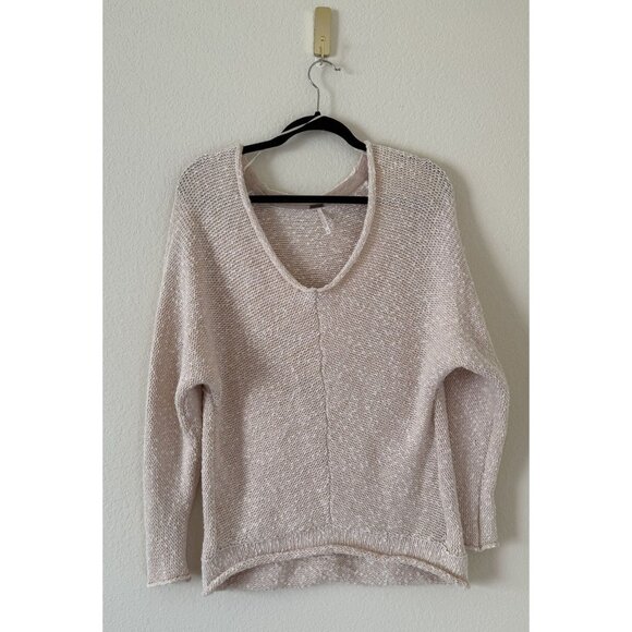 Free People Women's chamoix bright lights v-neck sweater in beige Pink Size XS - Picture 1 of 7